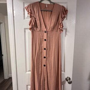 Zara Elegant Peach Ruffle Sleeve Dress